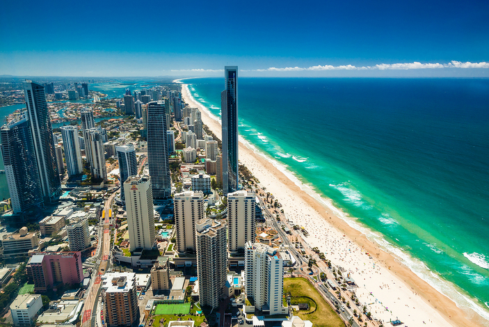 GOLD COAST, AUS – OCT 04 2015: Aerial view of the Gold Coast in